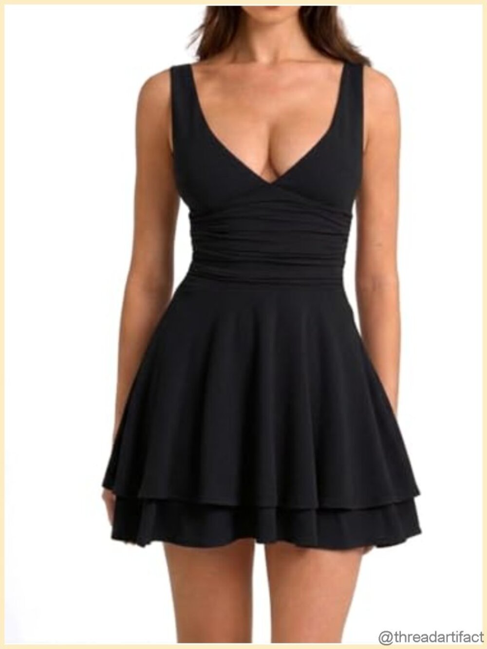 Women's Ruched V Neck Sleeveless Ruffle Mini Party Tank Dress